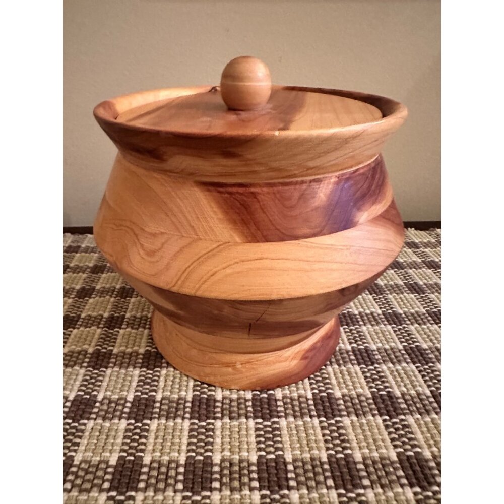Vintage Handcrafted Wooden Storage Jar With Lid By Rossie Dezern